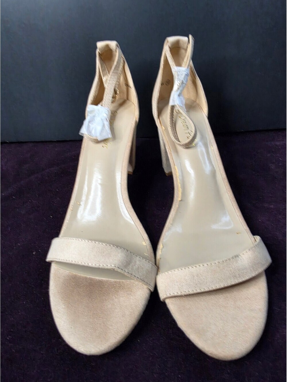 Dream Paris Beige Suede Block Heel Sandals Size 10